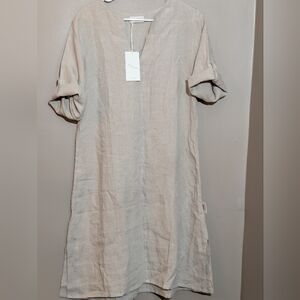 NOMAD THE LABEL Elyse French Linen Tunic Dress SIZE M NWT Tan